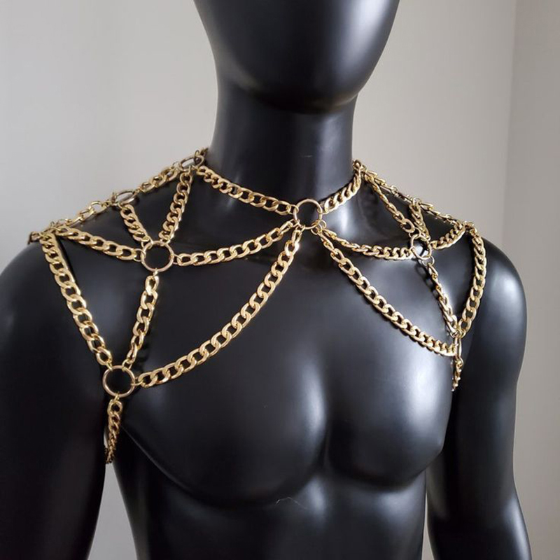 Men'S Fashion Gold Chain - Punk Men Shoulder Body Chain Back