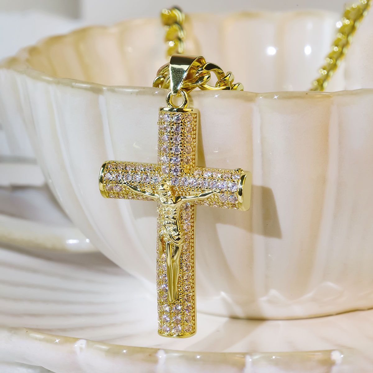 Gold-Plated Cross Necklace for - Men'S Fashion Gold Chain recension och pris