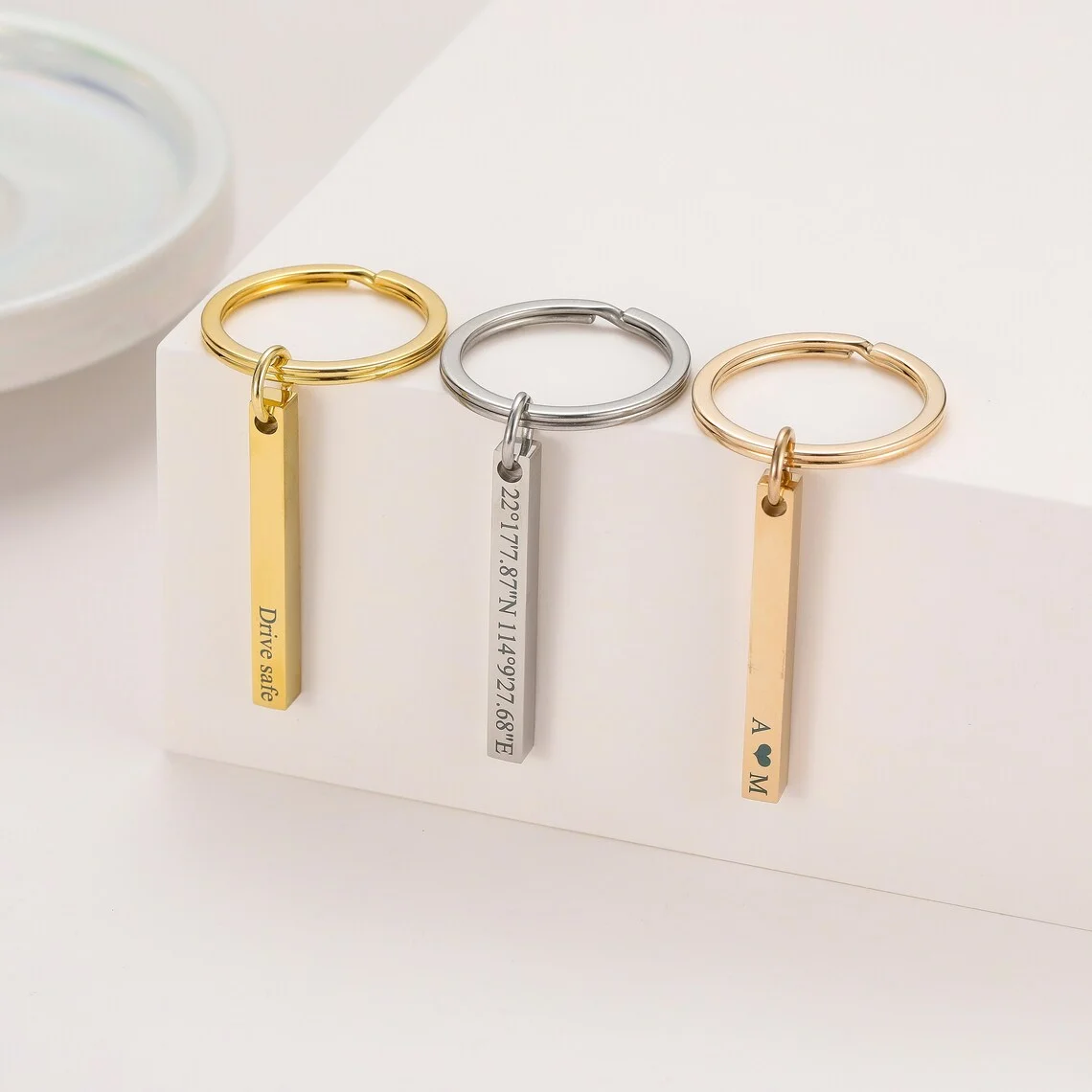 Personalized Engraved Bar Keyc - Men'S Fashion Gold Chain recension och pris