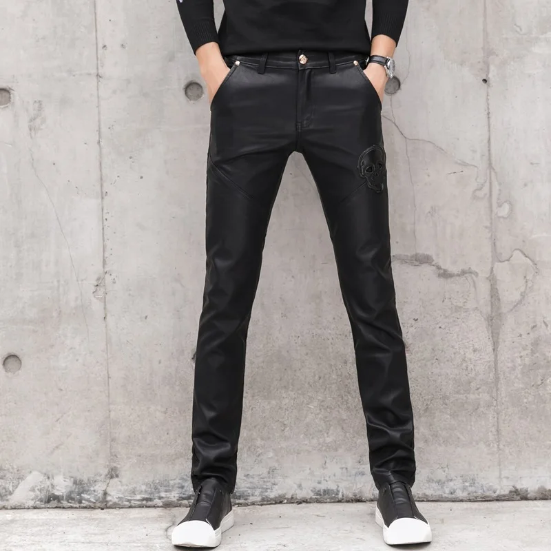 2025 New Men Black Faux Leathe - Men'S Fashion Pants 2025 recension och pris