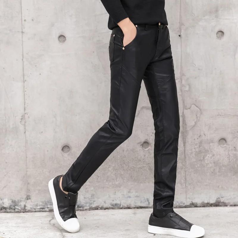 2025 New Men Black Faux Leathe - Men'S Fashion Pants 2025 recension och pris