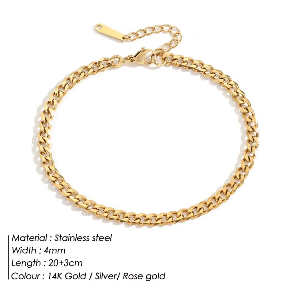 4MM Stainless Steel Simple Cub - Men'S Fashion Gold Chain recension och pris